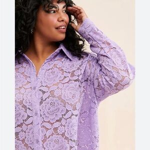 NEW Anthropologie Hutch Purple Lace Sheer Button Down